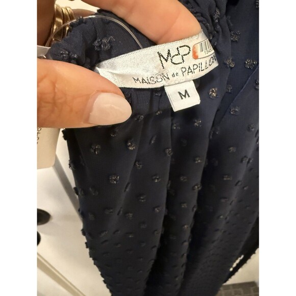 Maison de Papillon Marissa Gold Embellished Jumpsuit Blue Crepe Women's Size‎ M - Picture 6 of 8